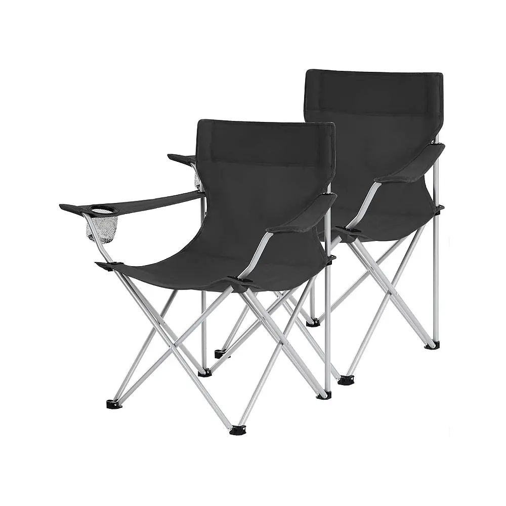 SONGMICS Σετ 2 τμχ Πτυσσόμενες Καρέκλες Camping 64 x 60 x 100 cm με Μπράτσα και Θήκη για Ποτήρι, Μέγιστο Βάρος 120 κιλά, Μπλε GCB02BU 