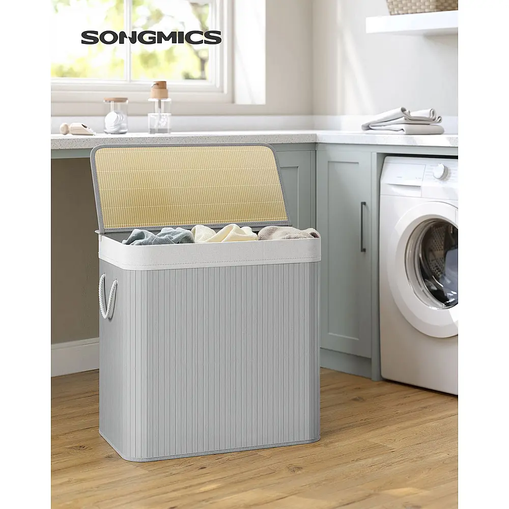 SONGMICS Καλάθι Απλύτων 3 Διαμερισμάτων , Γκρι, 150L,LCB091G01 