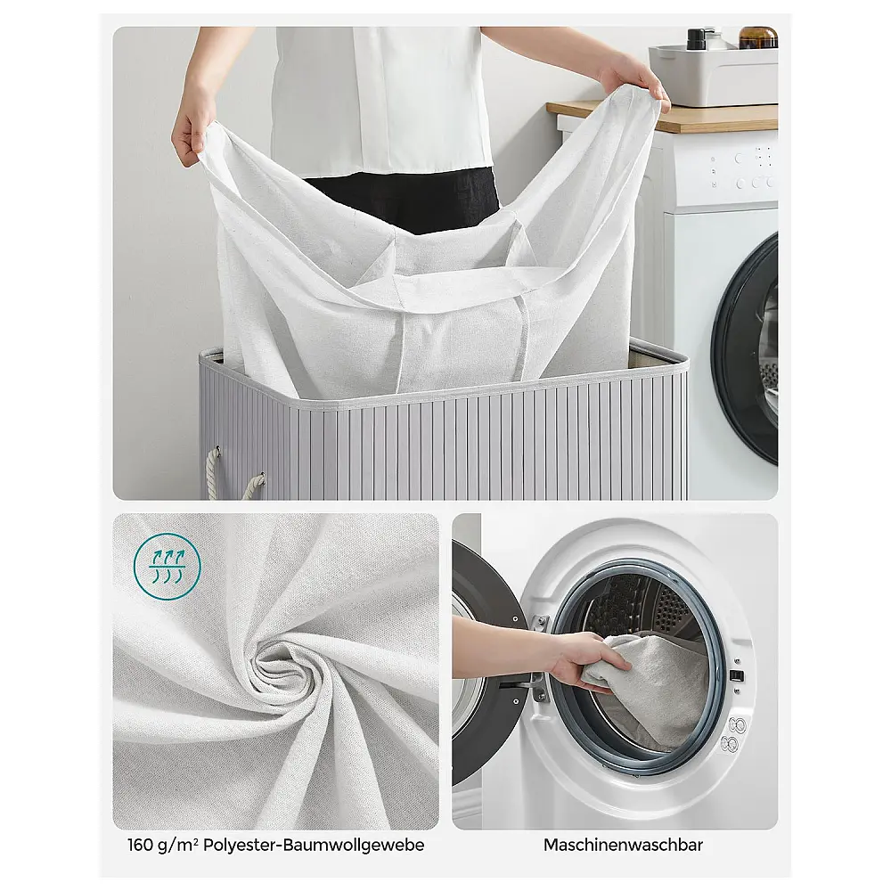 SONGMICS Καλάθι Απλύτων 3 Διαμερισμάτων , Γκρι, 150L,LCB091G01 