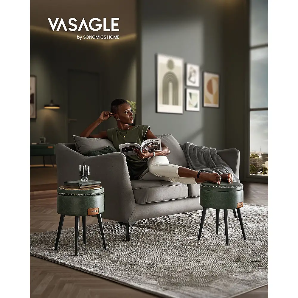 VASAGLE EKHO - Σκαμπό Αποθήκευσης, Δερμάτινο, Πράσινο 