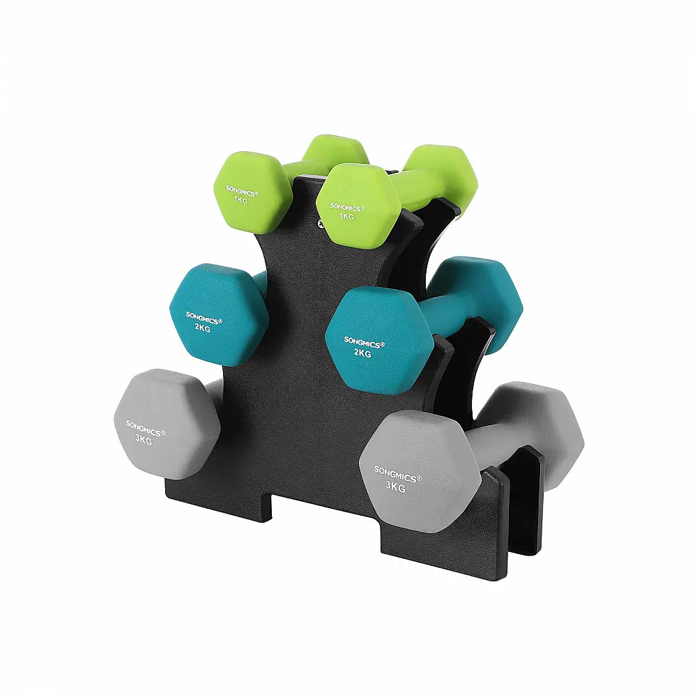 SONGMICS Σετ 6 τμχ Εξάγωνων Αλτήρων 1kg, 2kg, 3kg με Βάση σε Λαχανί, Τιρκουάζ και Ανοιχτό Γκρι -SYL612GN 