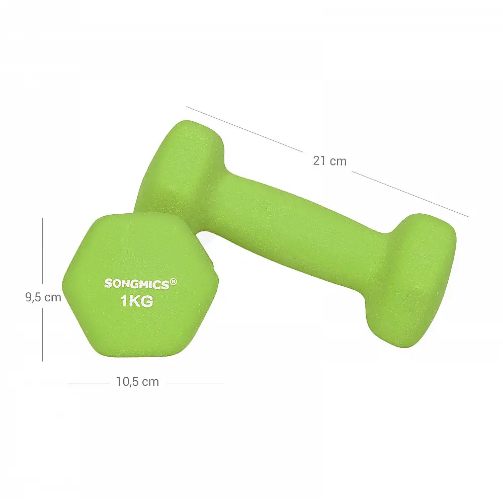 SONGMICS Σετ 6 τμχ Εξάγωνων Αλτήρων 1kg, 2kg, 3kg με Βάση σε Λαχανί, Τιρκουάζ και Ανοιχτό Γκρι -SYL612GN 