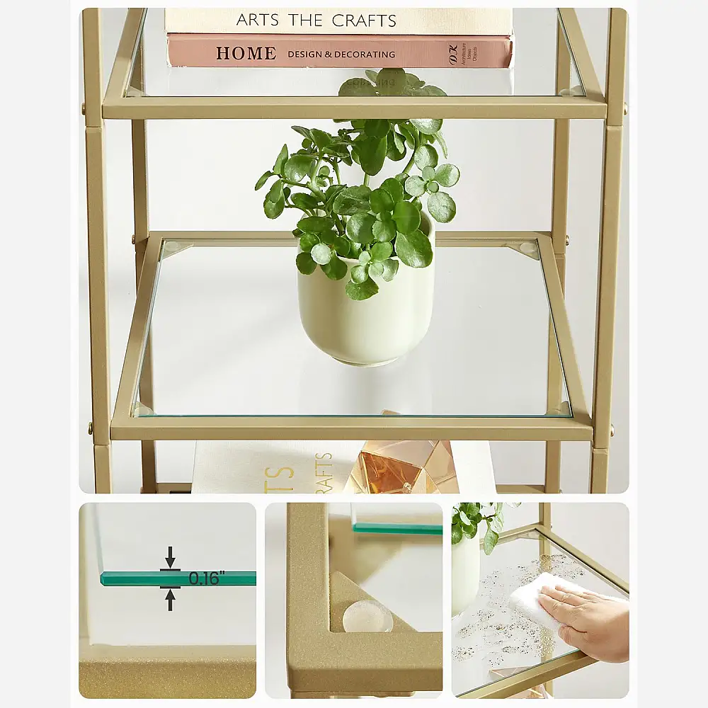 VASAGLE Ράφι Σκάλας 5 Επιπέδων σε Χρυσό – Κομψό Ράφι από Σκληρυμένο Γυαλί & Ατσάλινο Πλαίσιο Χρυσό, 64 x 36 x 160 cm, LGT029A01&nbsp