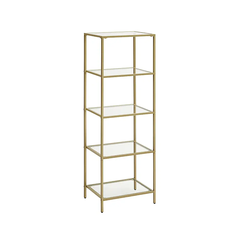 VASAGLE Ράφι Σκάλας 5 Επιπέδων σε Χρυσό – Κομψό Ράφι από Σκληρυμένο Γυαλί & Ατσάλινο Πλαίσιο Χρυσό, 64 x 36 x 160 cm, LGT029A01&nbsp