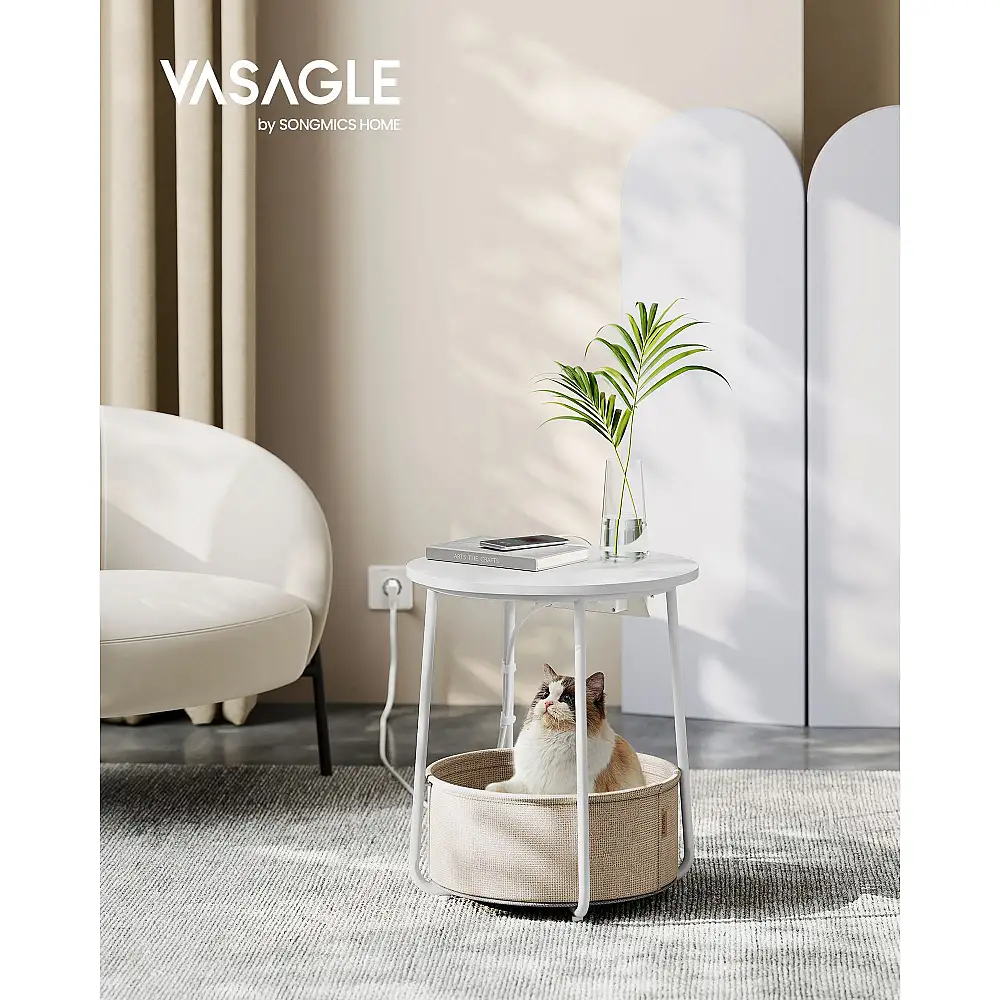 Τραπέζι VASAGLE LET228W02 με Καλάθι & Ρεύμα 