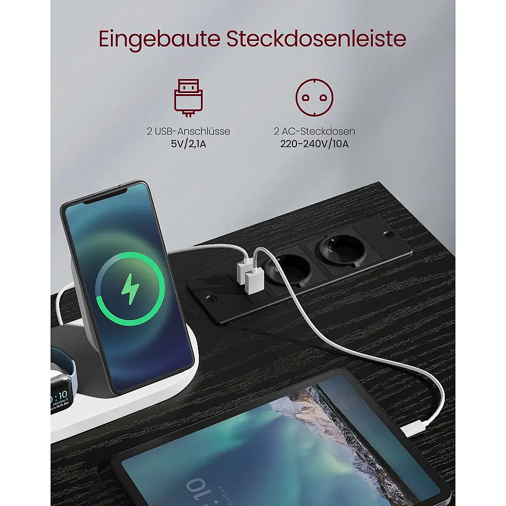 VASAGLE Γραφείο Gaming με LED Φώτα 50x100x76 για Σπίτι/Γραφείο, Μαύρο 