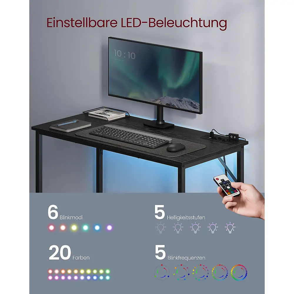 VASAGLE Γραφείο Gaming με LED Φώτα 50x100x76 για Σπίτι/Γραφείο, Μαύρο 