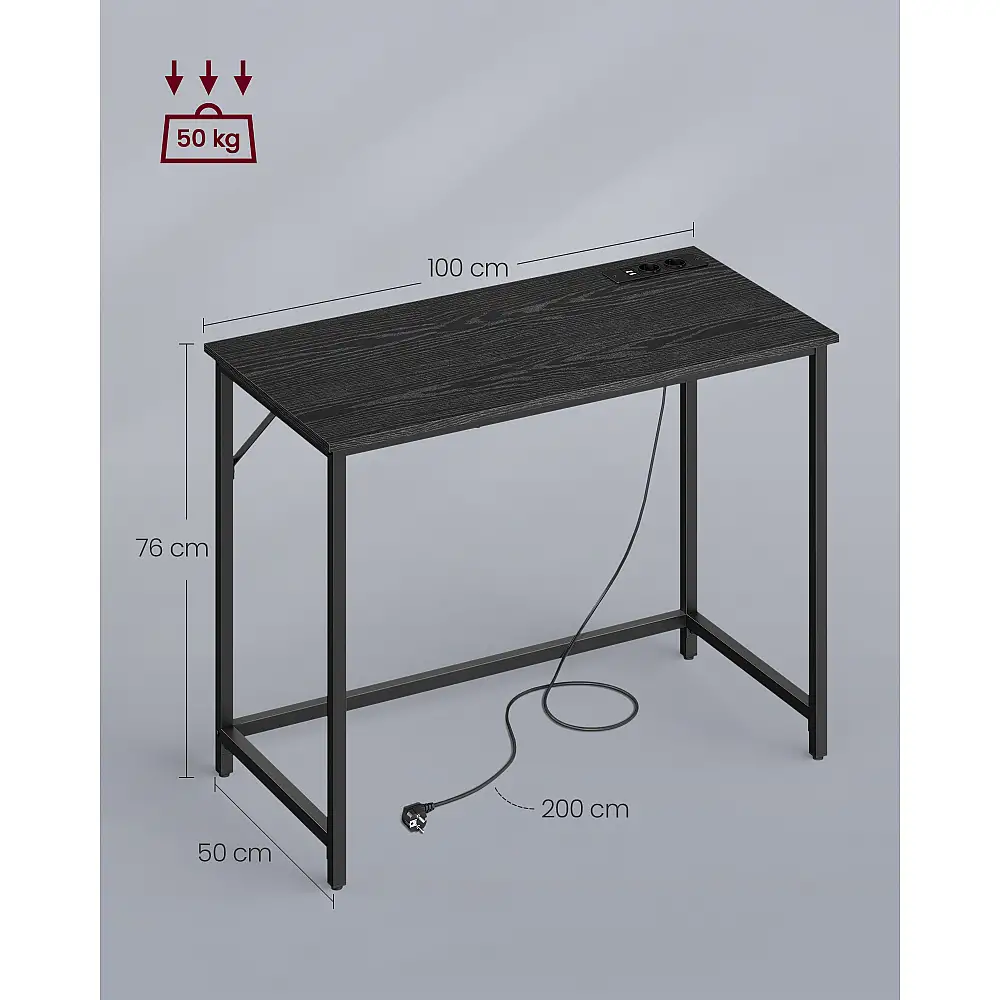 VASAGLE Γραφείο Gaming με LED Φώτα 50x100x76 για Σπίτι/Γραφείο, Μαύρο 