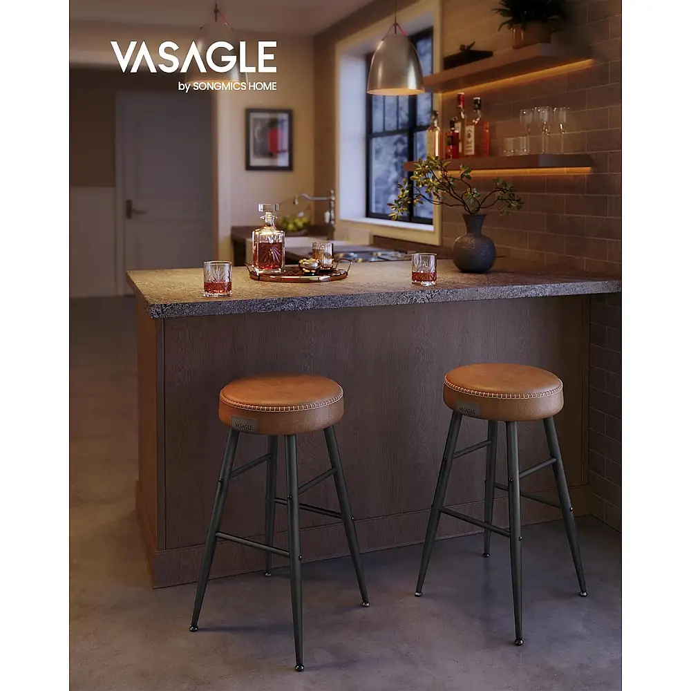 Σκαμπό Μπαρ VASAGLE Echo, Σετ 2, Δερματίνη, 63 cm, Καφέ Καραμέλα&nbsp