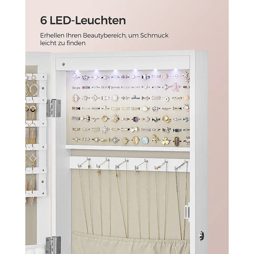 Κοσμηματοθήκη SONGMICS με Καθρέφτη και Κλειδαριά, Λευκή JJC093W01 