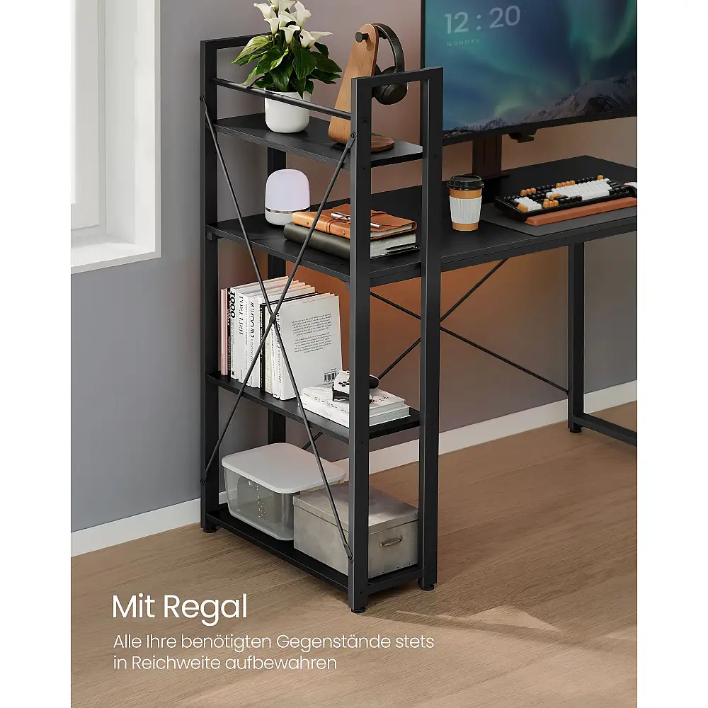 Γραφείο VASAGLE με Ράφια, 120 cm, Ebony Black 