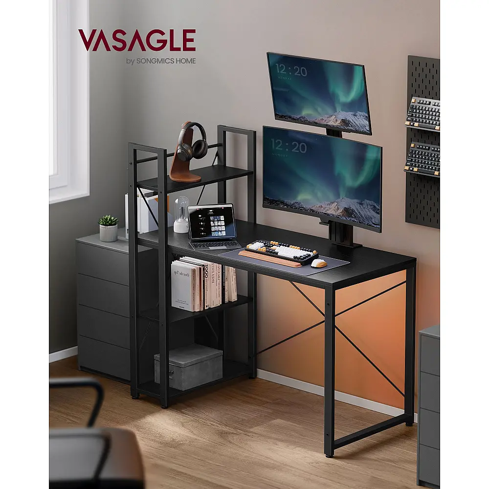 Γραφείο VASAGLE με Ράφια, 120 cm, Ebony Black 