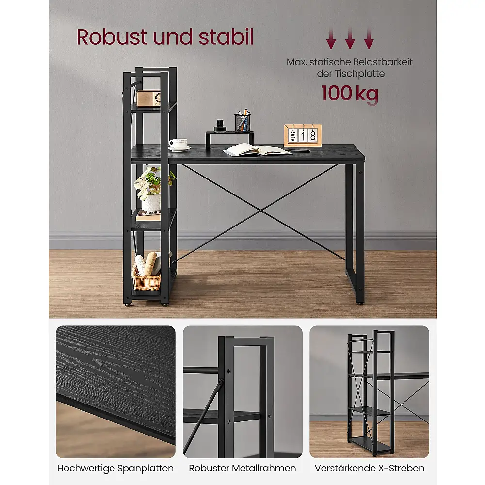 Γραφείο VASAGLE με Ράφια, 120 cm, Ebony Black 