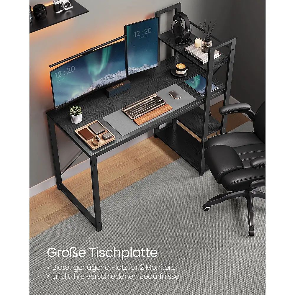 Γραφείο VASAGLE με Ράφια, 120 cm, Ebony Black 