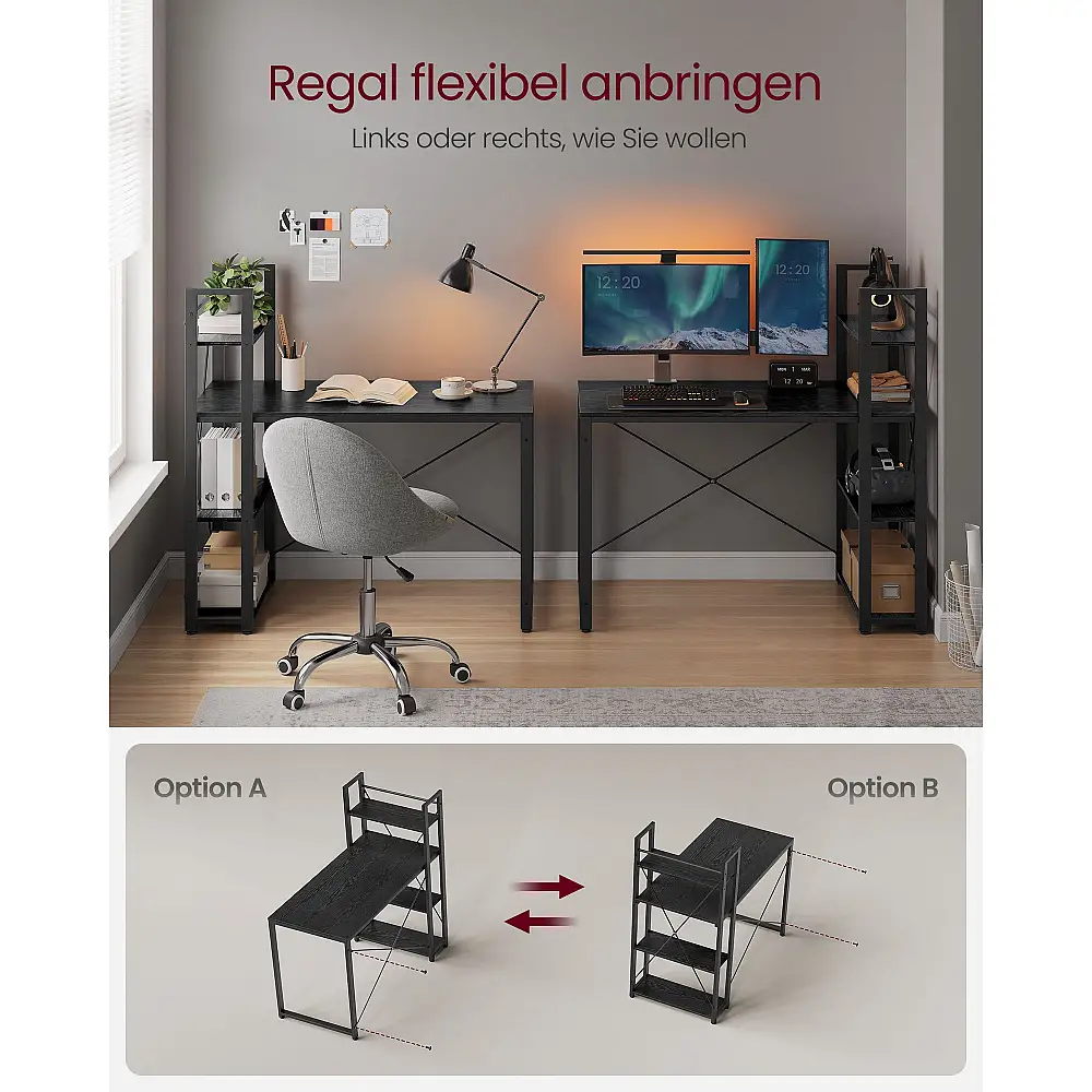 Γραφείο VASAGLE με Ράφια, 120 cm, Ebony Black 