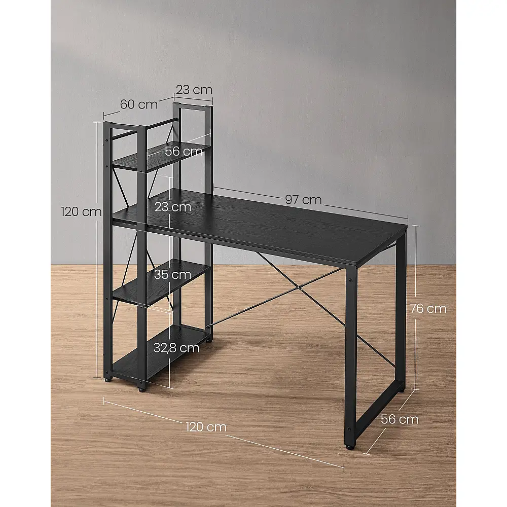 Γραφείο VASAGLE με Ράφια, 120 cm, Ebony Black 