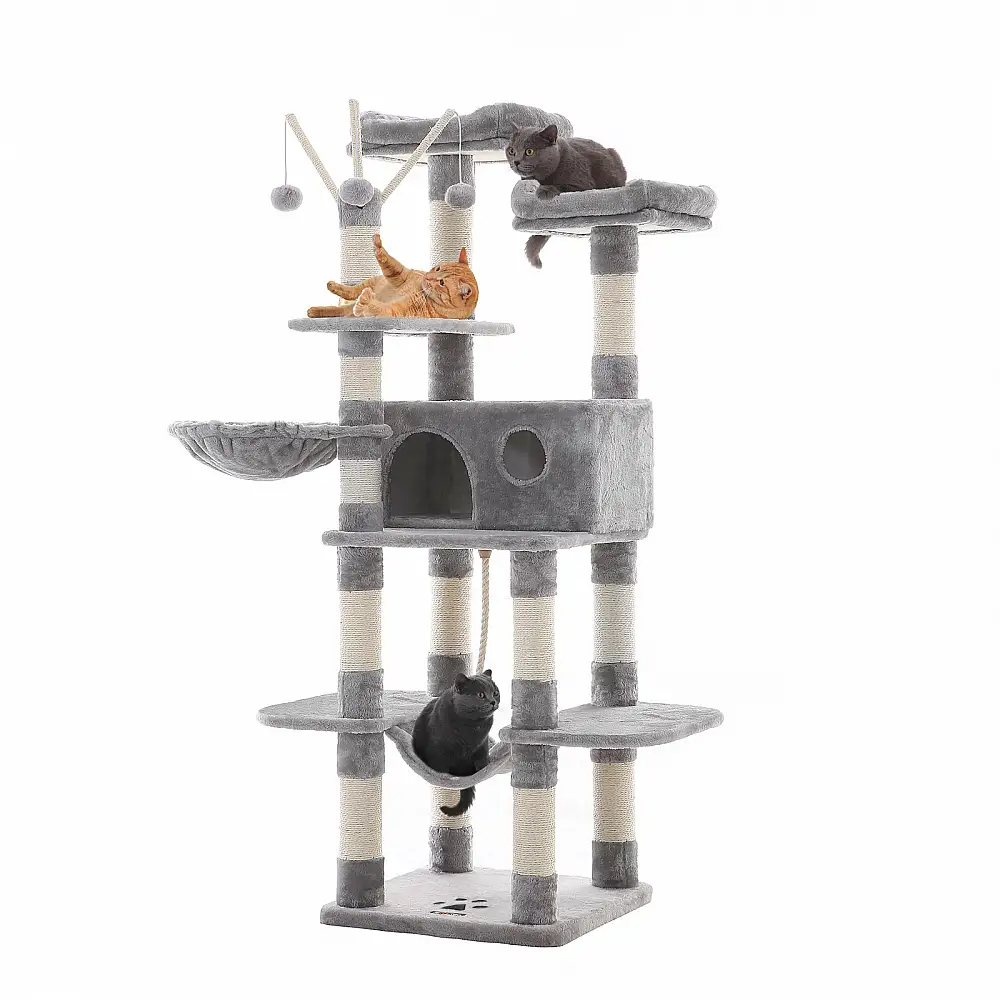 Δέντρο Γάτας - Ονυχοδρόμιο Πολλαπλών Επιπέδων 'Υψους 164 cm, Ανοιχτό Γκρι PCT087W01 Feandrea