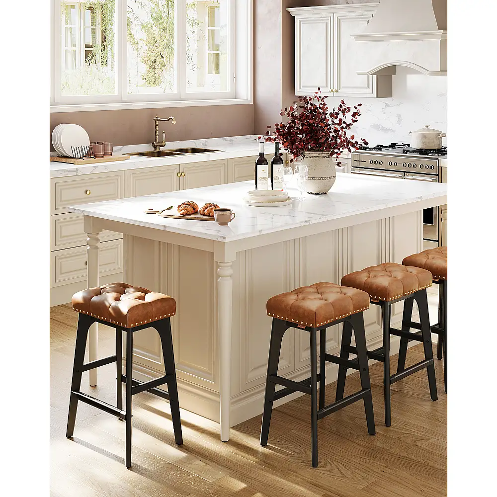 Σετ 2 Σκαμπό VASAGLE, Δερματίνη, Ξύλινα Πόδια, 66cm, Καφέ&nbsp