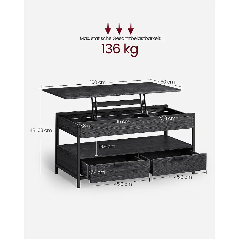 Τραπέζι Σαλονιού VASAGLE με Αποθηκευτικό Χώρο - Γκρι/Μαύρο 