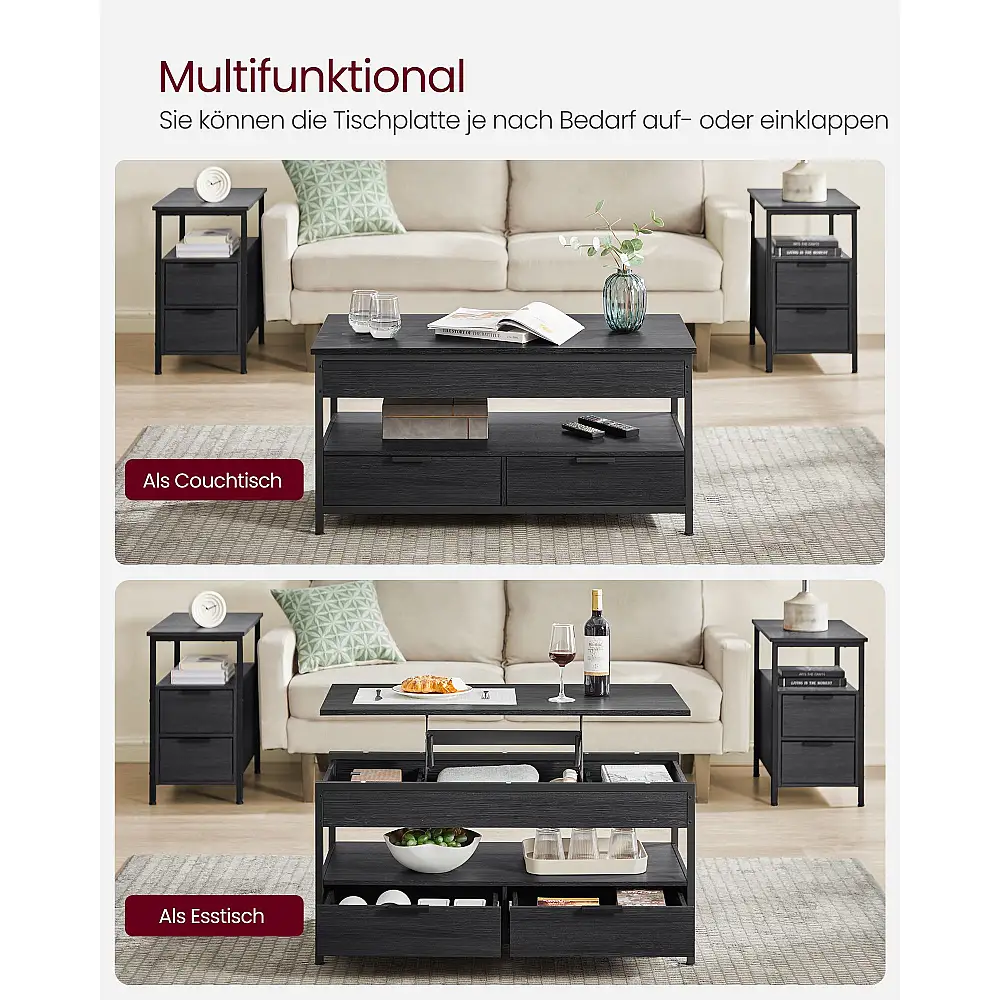 Τραπέζι Σαλονιού VASAGLE με Αποθηκευτικό Χώρο - Γκρι/Μαύρο 