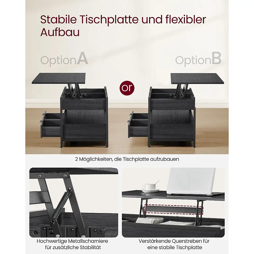 Τραπέζι Σαλονιού VASAGLE με Αποθηκευτικό Χώρο - Γκρι/Μαύρο 