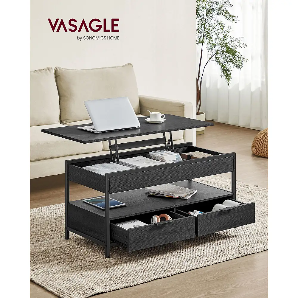 Τραπέζι Σαλονιού VASAGLE με Αποθηκευτικό Χώρο - Γκρι/Μαύρο 