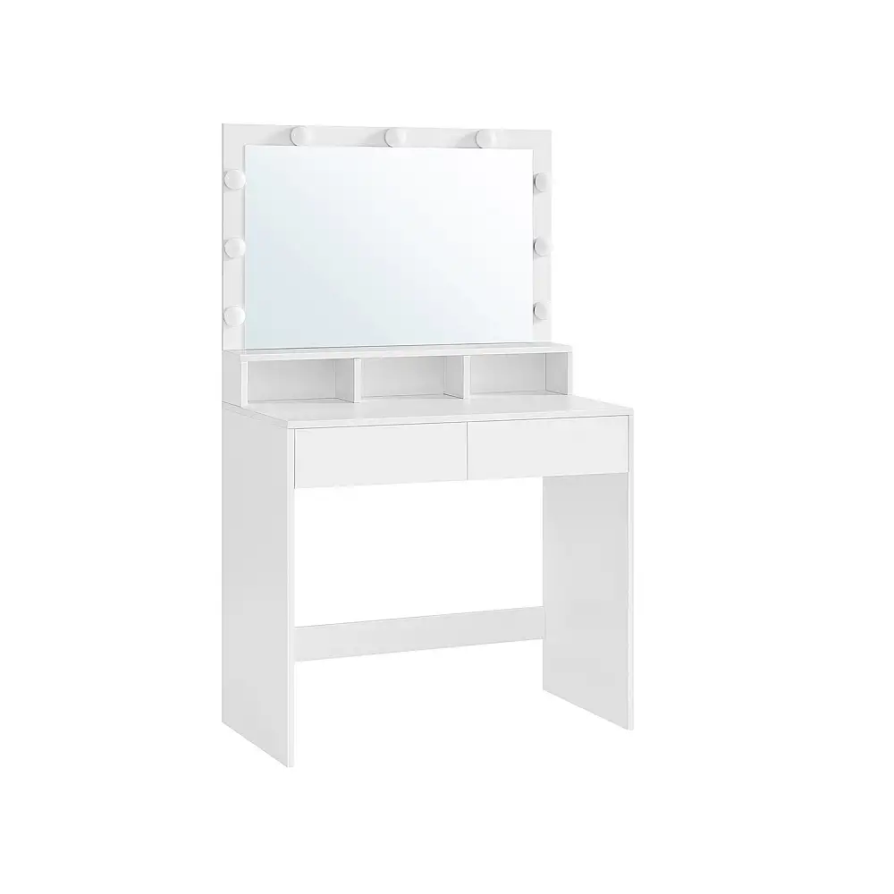 VASAGLE Λευκό Τραπέζι Μακιγιάζ με Ρυθμιζόμενο Καθρέφτη LED και Έλεγχο Φωτεινότητας, 2 Συρτάρια και 3 Ανοιχτές Θήκες - Λευκό, 80 x 40 x 137.5 cm, RDT120T10&nbsp