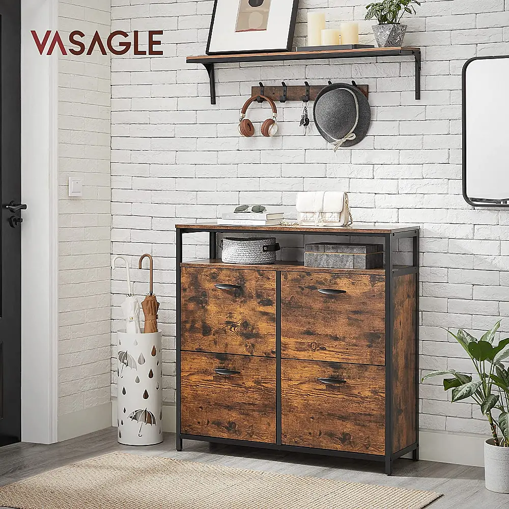 VASAGLE Ντουλάπι Παπουτσιών σε Vintage Καφέ/Μαύρο, 98.3 x 30 x 95 εκ. LBS803B01