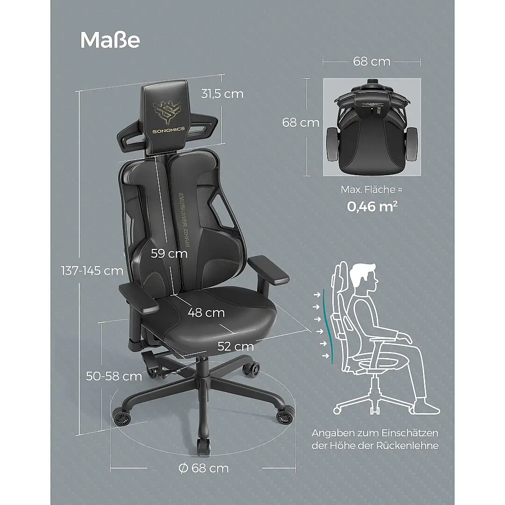 Καρέκλα Gaming SONGMICS EVOGAMER, Μαύρη 