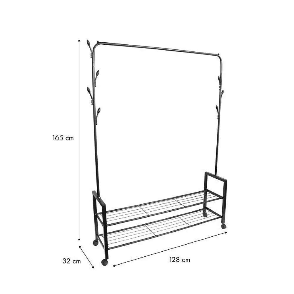 Επιδαπέδια Κρεμάστρα με 2 Ράφια και Τροχούς για Ρούχα MODERNHOME GH-203