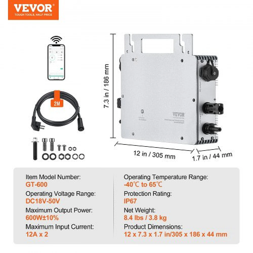 VEVOR Ηλιακός Μικρομετατροπέας 600W IP67 με Απομακρυσμένη Παρακολούθηση IP67WXBWNBQIXFKWLV2 VEVOR Ηλιακός Μικρομετατροπέας 600W IP67 με Απομακρυσμένη Παρακολούθηση IP67WXBWNBQIXFKWLV2