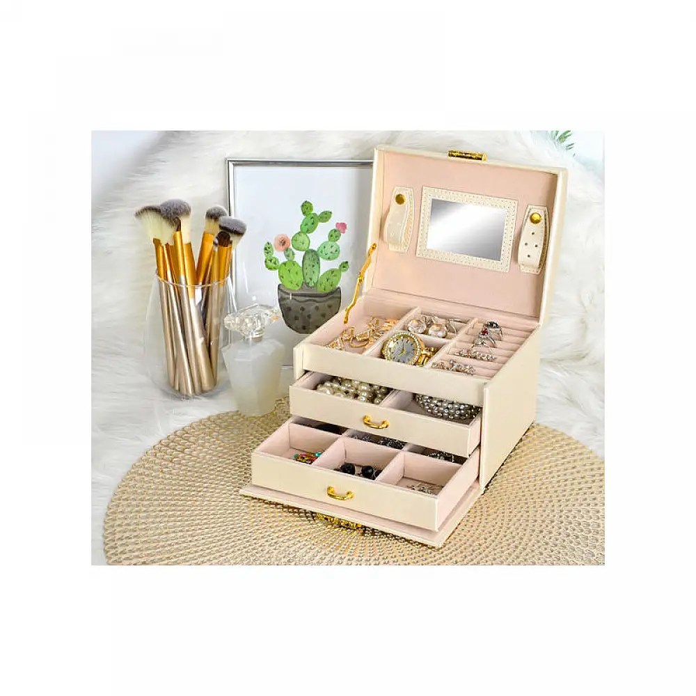 Κοσμηματοθήκη - Μπιζουτιέρα 17.5 x 13.8 x 13.5 cm Χρώματος Μπεζ SPM 6347