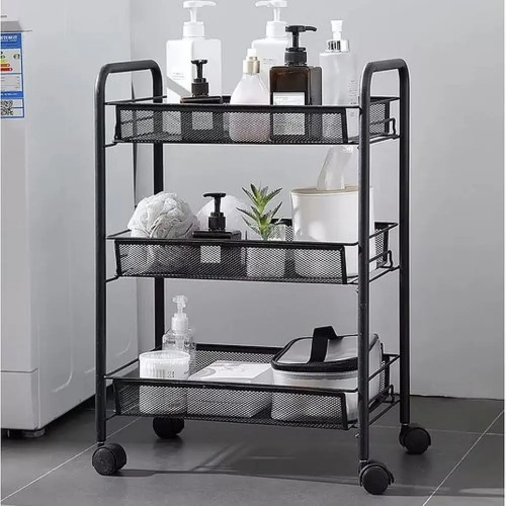 Τροχήλατη Μεταλλική Ραφιέρα 65 x 25 x 44 x cm Μαύρο Ruhhy 24749