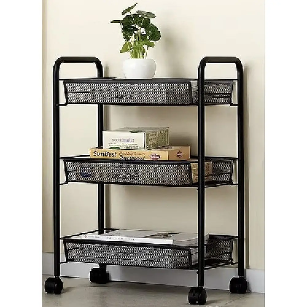 Τροχήλατη Μεταλλική Ραφιέρα 65 x 25 x 44 x cm Μαύρο Ruhhy 24749