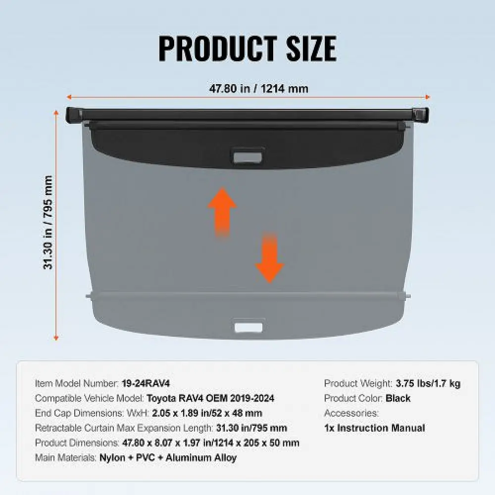 VEVOR Αναδιπλούμενο Κάλυμμα Αποσκευών για Toyota RAV4 2019-2024  YCKSSSHCGYCKFMAAUV0