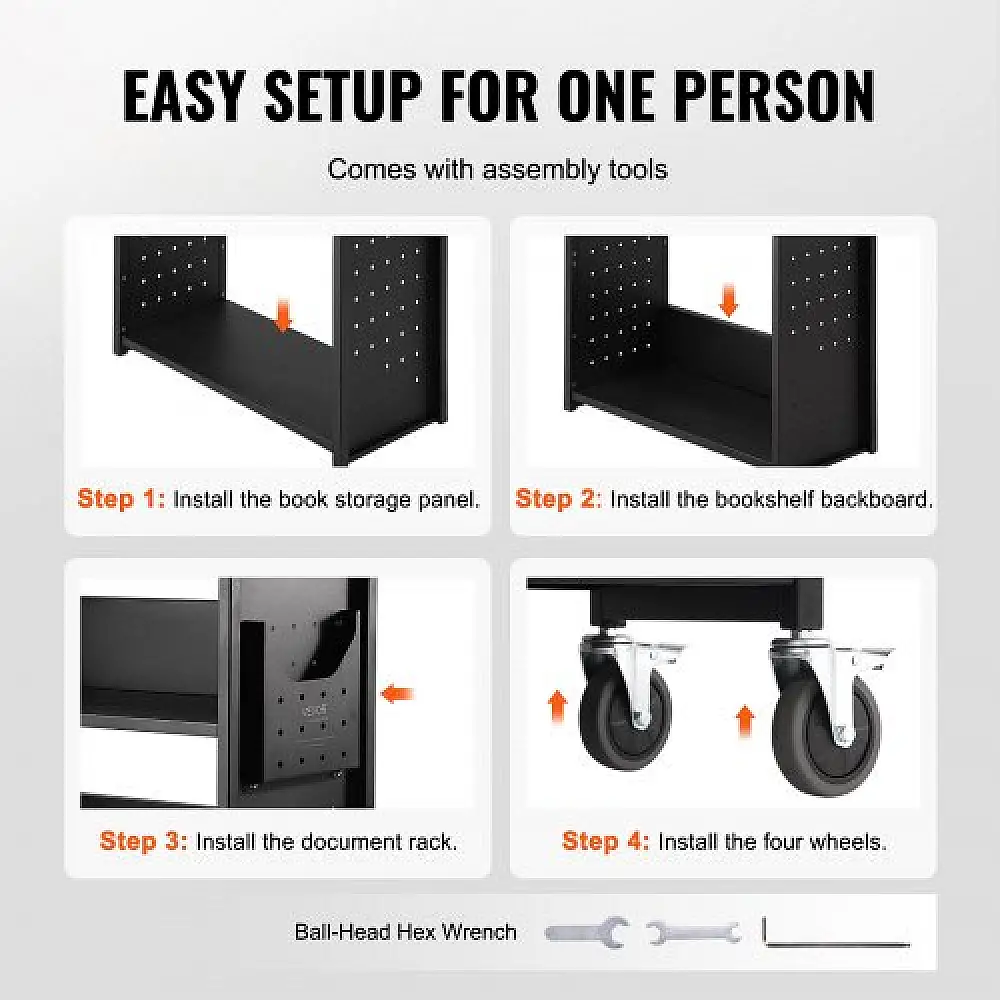 Καρότσι Βιβλίων VEVOR, 330 lbs, Μονόπλευρα Ράφια L, Μαύρο  LXTSGTCHS330Y7BMJV0