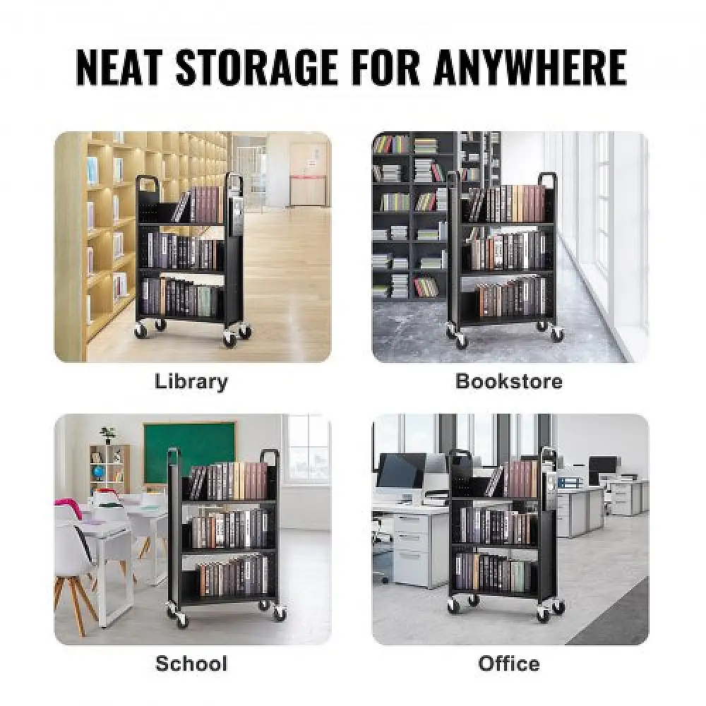 Καρότσι Βιβλίων VEVOR, 330 lbs, Μονόπλευρα Ράφια L, Μαύρο  LXTSGTCHS330Y7BMJV0