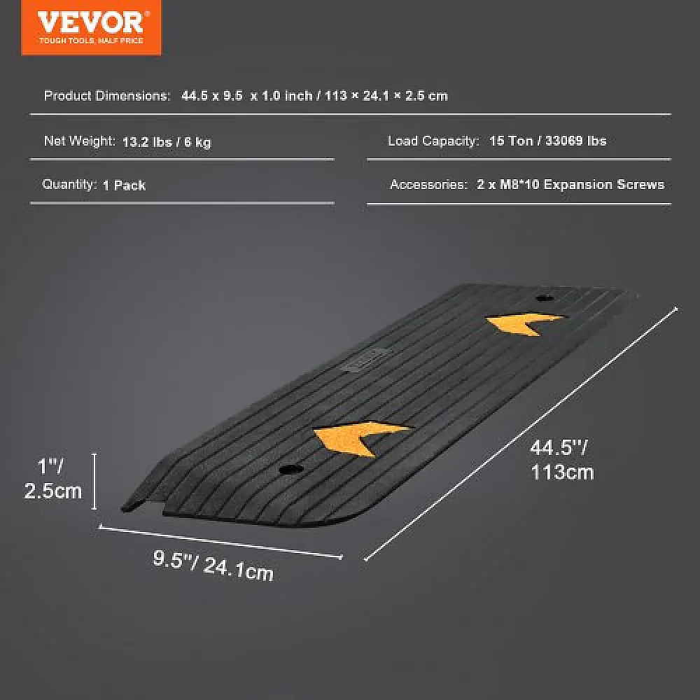 VEVOR Αναβαθμισμένη Λαστιχένια Ράμπα 1" για Καροτσάκια, Αντιολισθητική Επιφάνεια, Φορτίο 33069 lbs  XBLYPDGB1445XG06OV0