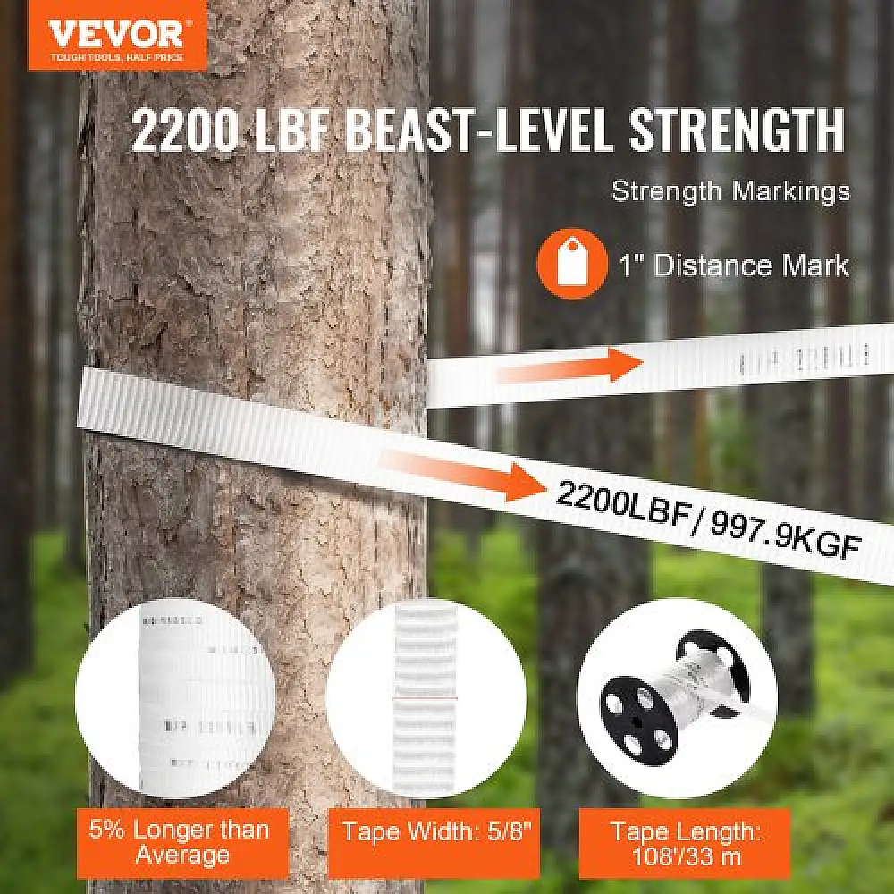 VEVOR Πολυεστερική Ταινία Έλξης 5/8" x 108', Αντοχή 2200 lbf, Λευκή  DLLDB33M159MXK8PTV0