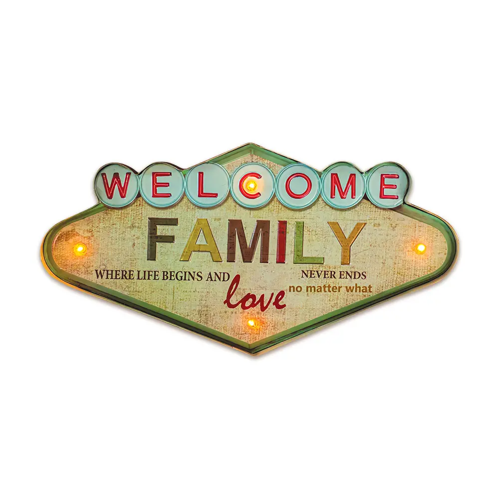 Διακοσμητική Μεταλλική Πινακίδα WELCOME με LED 49x25,5cm HOUSE OF VINTAGE 33826