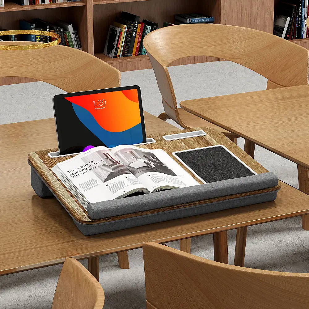 HOMCOM  Υποστήριξη για Laptop 15.6" με Επιφάνεια για Ποντίκι και Στήριγμα Καρπών, Θέση για Tablet και Smartphone, Δρυς  923-056V00AK