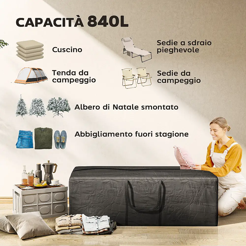 Outsunny  Σάκος για Χριστουγεννιάτικο Δέντρο 840L Αδιάβροχος και UV30+, Ύφασμα Oxford 600D με Διπλό Φερμουάρ και Λαβές, Μαύρο  84G-478V01BK