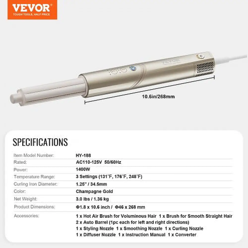 VEVOR  Σετ Μασιάς 8 σε 1 Κεραμική 1.25" για Όλους τους Τύπους Μαλλιών DGNJFBDGNJFBVNEC2V2