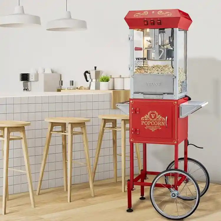 VEVOR  Μηχανή Ποπκόρν με Καρότσι 850W 8 Oz 48 Κούπες Κόκκινη CSBMHJ8OZ850W171EV2