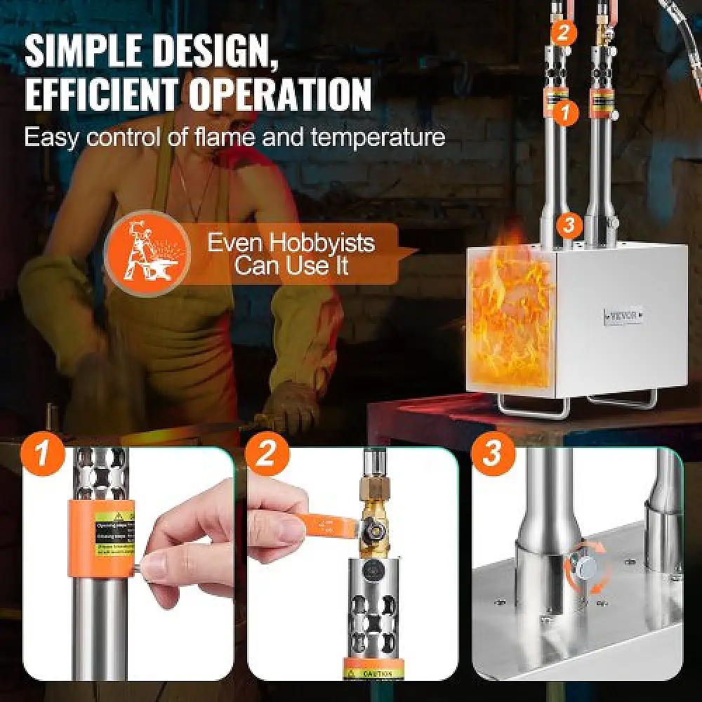 VEVOR  Φορητός Προπανιοκίνητος Φούρνος 2 Καυστήρων για Σιδηρουργούς 2600¨H Μαχαίρι Μεταλλικός Τετράγωνος FXDZL2GSYYDLFVVSEV0