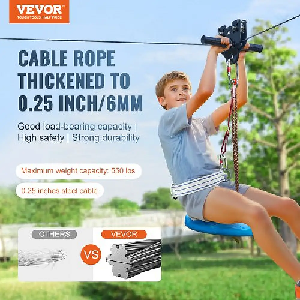 VEVOR  Σετ Zipline για Παιδιά και Ενήλικες, 120 ft, Μέχρι 500 lb, Γρήγορη Εγκατάσταση, Ασφάλεια και Διασκέδαση στην Αυλή BXGHSTJ120YCSIINXV0