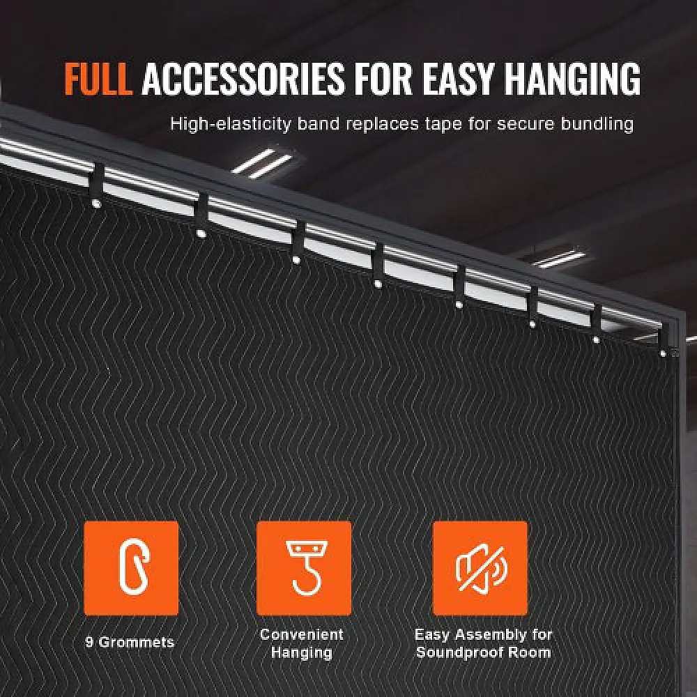 VEVOR  Κουβέρτα Ηχομόνωσης με Θηλιές, 96" x 80", Μαύρη DCBYT96X80INMZ6ETV0