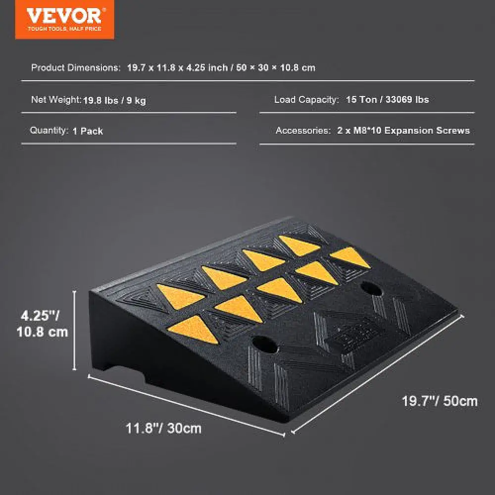VEVOR  Λαστιχένια Ράμπα Πεζοδρομίου 4.25" Ύψος, 11.8" Πλάτος, 19.7" Μήκος, 15T Βαρέως Τύπου για Οχήματα SJDLYPDGB1197IMYQV0