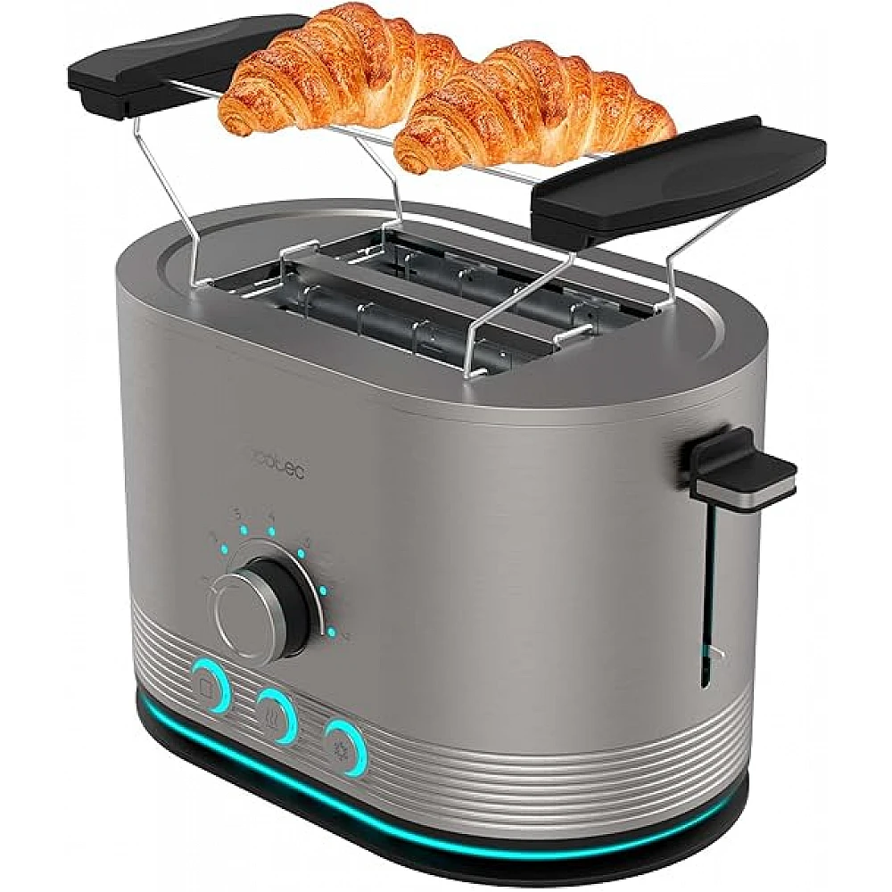 CECOTEC  Διπλή Κατακόρυφη Φρυγανιέρα Cecotec Shine&Toast από Ανοξείδωτο Ατσάλι, 850W, 2 Φέτες, 1.5 Υποδοχές, Φωτισμός LED, 7 Επίπεδα Φρυγανίσματος, Άνω Στήριγμα  CEC-03285