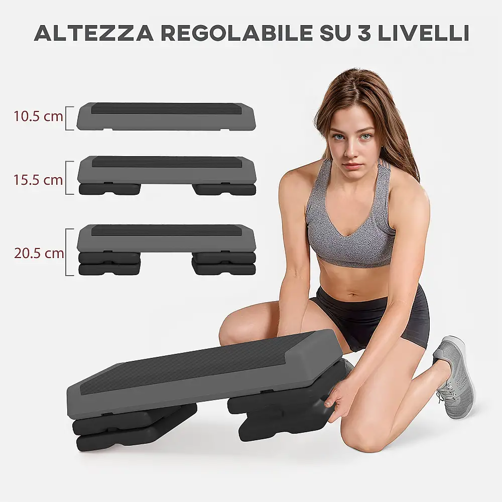 SPORTNOW  Ρυθμιζόμενο Stepper Γυμναστικής σε 10.5/15.5/20.5 cm με Αντιολισθητική Επιφάνεια και Χωρητικότητα 250 kg, Γκρι  A90-379V00GY